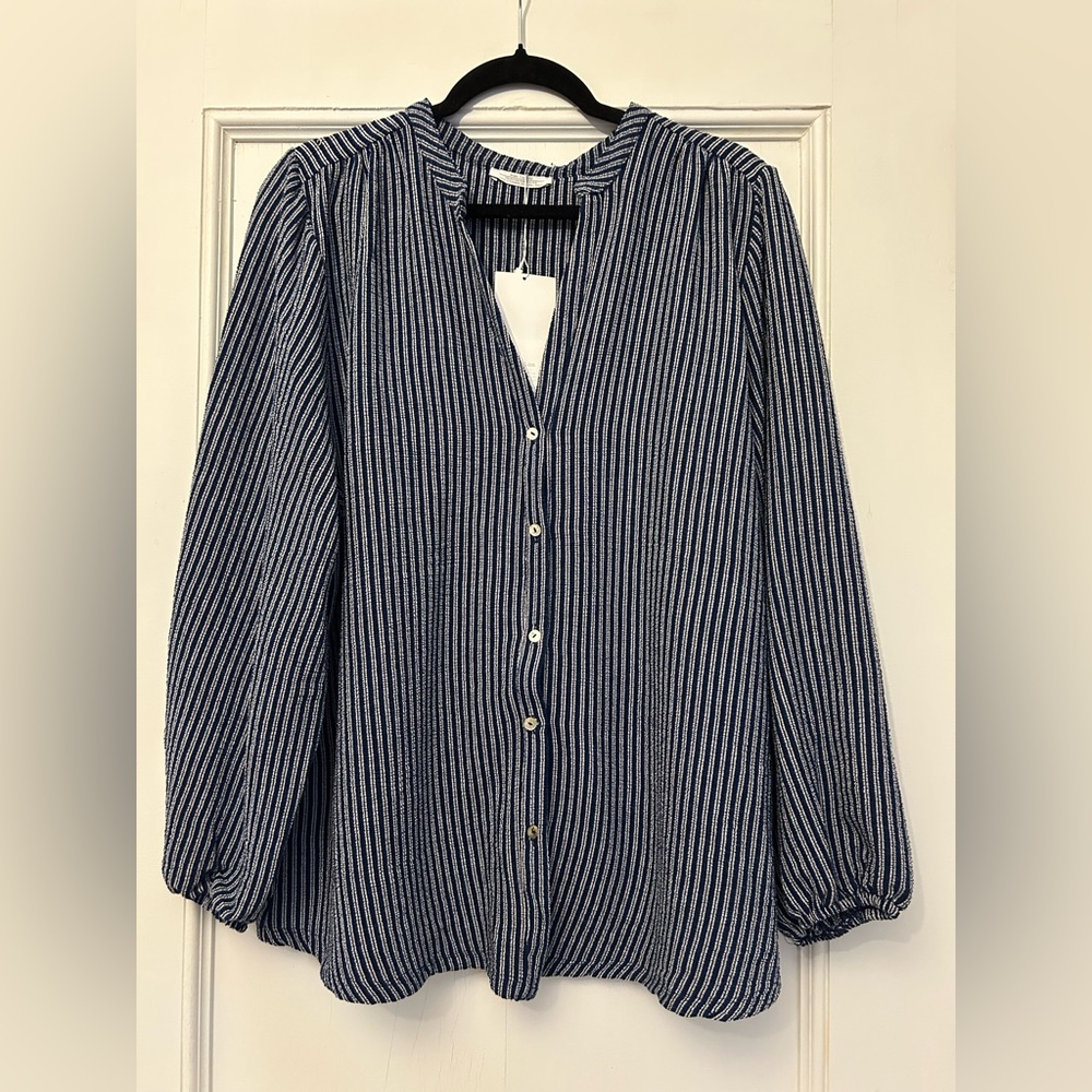 Zara NWT Bishop Sleeve Striped Women's Top Blouse Large